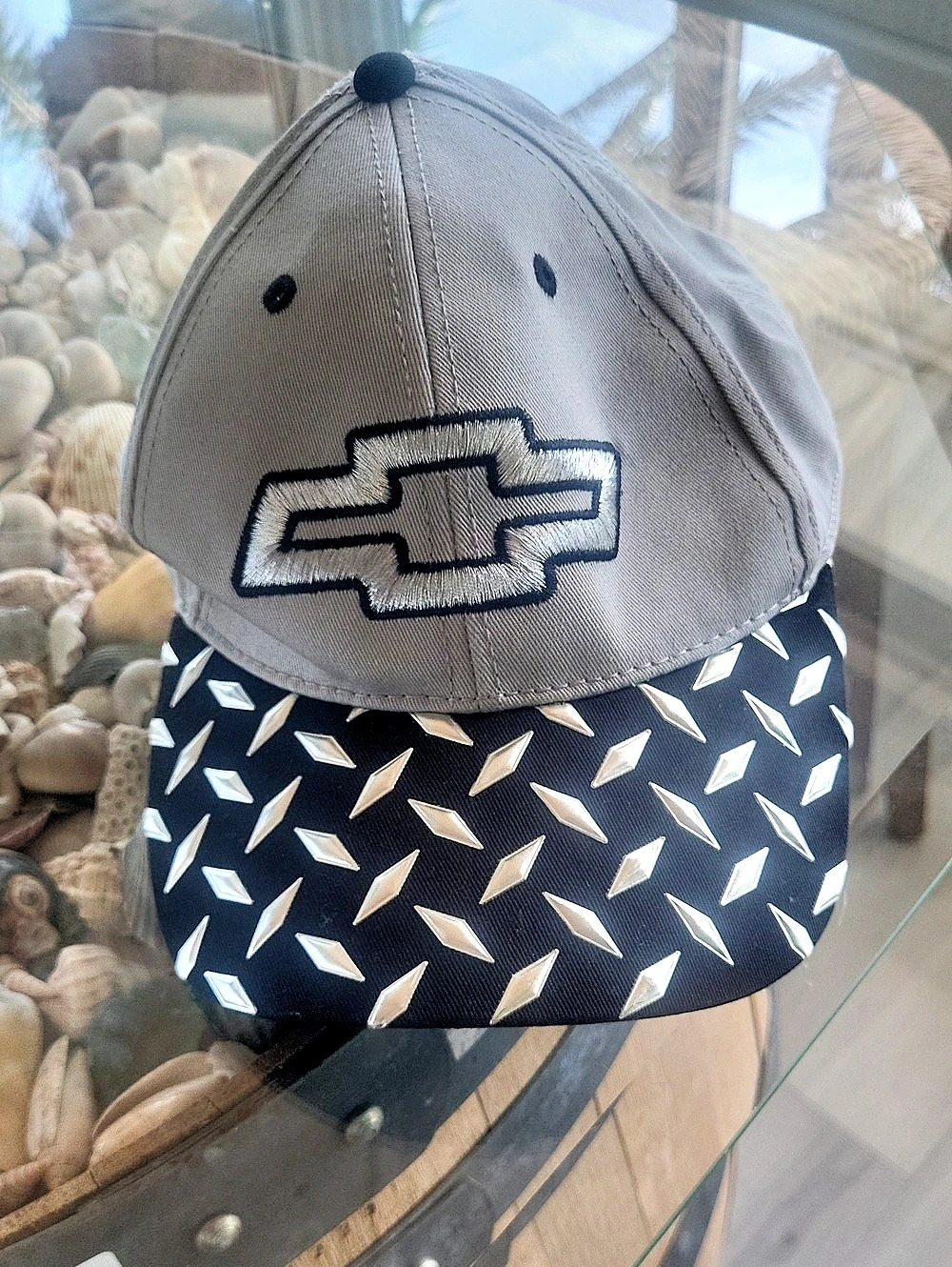 GM Chevrolet Logo Geometric Snapback Hat in Gray & Black